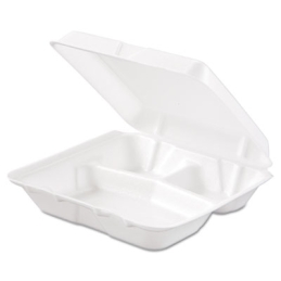 3 Compartment Foam Hinged-Lid Containers