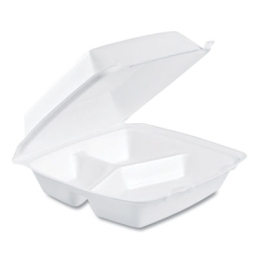 3 Compartment Foam Hinged-Lid Containers