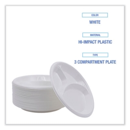 10”, 3 Compartment Hi-Impact Plastic Plates