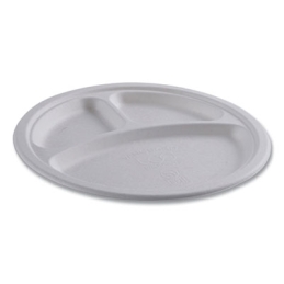 10” Vanguard Renewable and Compostable 3 Compartment Sugarcane Plates