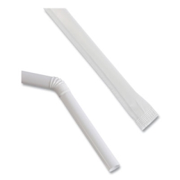 7.75” White Plastic Flexible Wrapped Straws